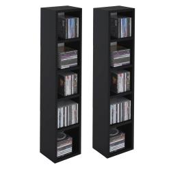 Etagères modulables MUSIQUE pour CD et DVD, lot de 2 meubles de rangement en colonne avec 10 compartiments, en mélaminé noir mat