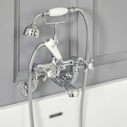 Hudson Reed - Mélangeur bain douche mural rétro - Commandes croisillons - Chromé et blanc 