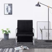 Fauteuil Salon JM - Chaise avec pieds en chrome Noir Velours 53x69x73cm pour relax-6448