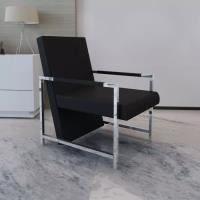 Fauteuil Salon JM - Chaise avec pieds chromés Noir Similicuir 53x69x73cm pour relax-1556
