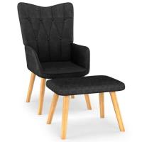 Fauteuil de relax JM - Chaise de relaxation salon et tabouret 62x68,5x96 cm Noir Tissu 62x68,5x96cm-