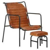 Fauteuil Salon JM - Chaise de relaxation avec repose-pied Marron Cuir véritable 54x71x80cm pour rela