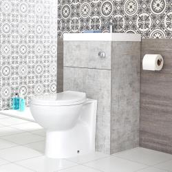 Meuble WC avec cuvette et lave-main - Cluo Gris béton - 50 cm x 89 cm