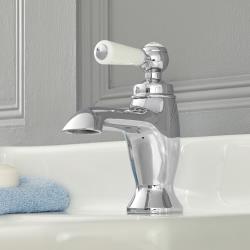 Mitigeur lavabo monotrou rétro - Elizabeth Commande levier - Chromé et blanc